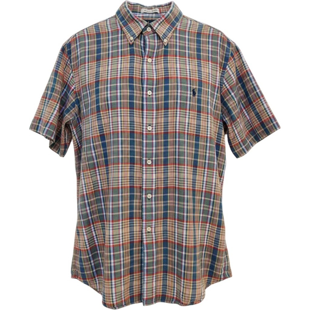 Vintage Ralph Lauren Indian Madras Plaid Short-Sleeve Button Down Shirt Size L
